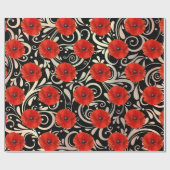 Poppy Red Flower Black White Glam Metallic Cadeaupapier (Vlak)