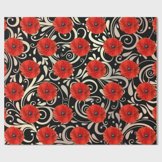 Poppy Red Flower Black White Glam Metallic Cadeaupapier (Vlak)