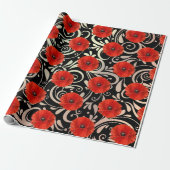 Poppy Red Flower Black White Glam Metallic Cadeaupapier (Uitgerold)