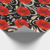 Poppy Red Flower Black White Glam Metallic Cadeaupapier (Hoek)