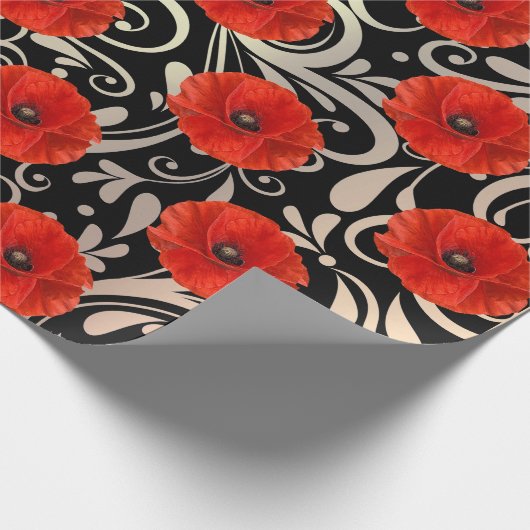 Poppy Red Flower Black White Glam Metallic Cadeaupapier (Hoek)