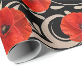 Poppy Red Flower Black White Glam Metallic Cadeaupapier (Rol Hoek)
