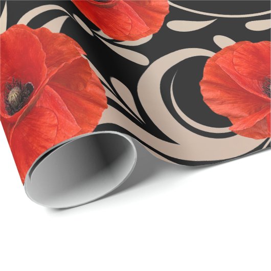 Poppy Red Flower Black White Glam Metallic Cadeaupapier (Rol Hoek)