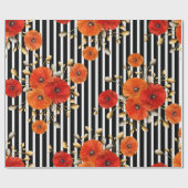 Poppy Red Flower Black White Glam Stripes Glam VIP Cadeaupapier (Vlak)