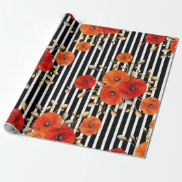 Poppy Red Flower Black White Glam Stripes Glam VIP Cadeaupapier