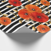 Poppy Red Flower Black White Glam Stripes Glam VIP Cadeaupapier (Hoek)