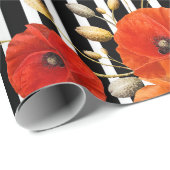 Poppy Red Flower Black White Glam Stripes Glam VIP Cadeaupapier (Rol Hoek)