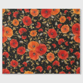 Poppy Red Flower Glam Black Gold Confetti Cadeaupapier (Vlak)