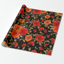 Poppy Red Flower Glam Black Gold Confetti