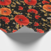 Poppy Red Flower Glam Black Gold Confetti Cadeaupapier (Hoek)