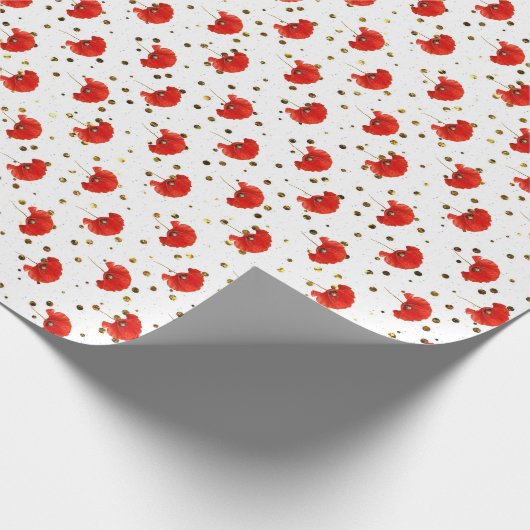 Poppy Red Flower Wit Goud Confetti Glitter Cadeaupapier (Hoek)