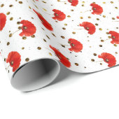 Poppy Red Flower Wit Goud Confetti Glitter Cadeaupapier (Rol Hoek)