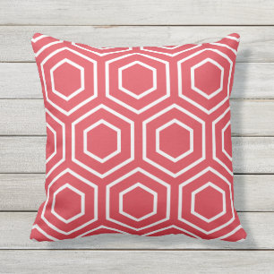 Poppy Red Geometric Pattern Kussens buitenshuis