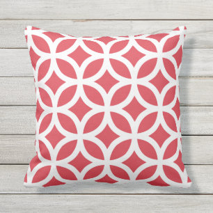 Poppy Red Geometric Pattern Kussens buitenshuis