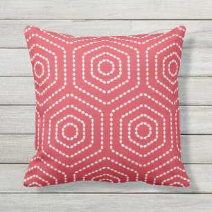Poppy Red Geometric Pattern Kussens buitenshuis