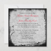 Poppy Red, Grey Birdcage Lovebird Wedding Invite Kaart (Achterkant)