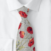 Poppy Red Grey Botanical Dolily | Stropdas