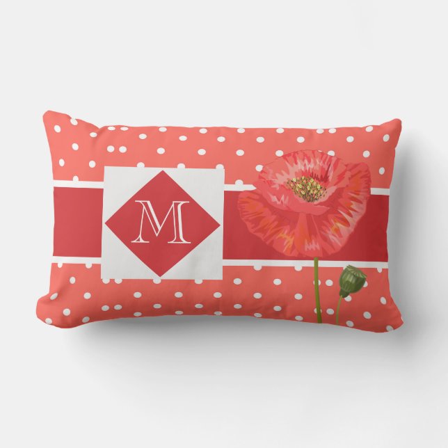 Poppy Red Polka Dot Monogramed Garden Outdoorpool Buitenkussen (Voorkant)