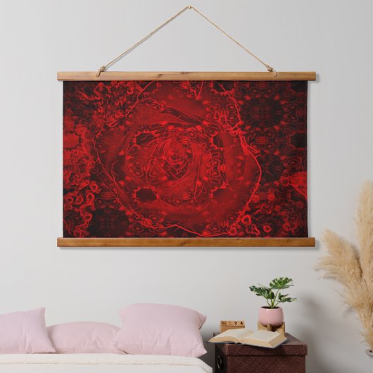 Poppy Red Retro Floral Design Hangend Wandkleed (Slaapkamer)