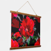 Poppy Red Retro Floral Design Hangend Wandkleed (Gebogen)