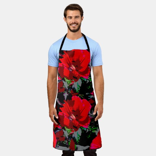 Poppy Red Retro Floral Design Schort (Gedragen)