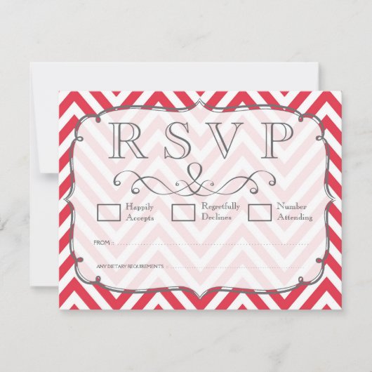 Poppy Red & White Chevron Wedding RSVP Kaarten (Voorkant)