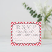 Poppy Red & White Chevron Wedding RSVP Kaarten (Staand voorkant)