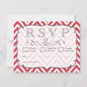 Poppy Red & White Chevron Wedding RSVP Kaarten Kaartje (Voorkant)