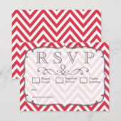Poppy Red & White Chevron Wedding RSVP Kaarten Kaartje (Voorkant / Achterkant)