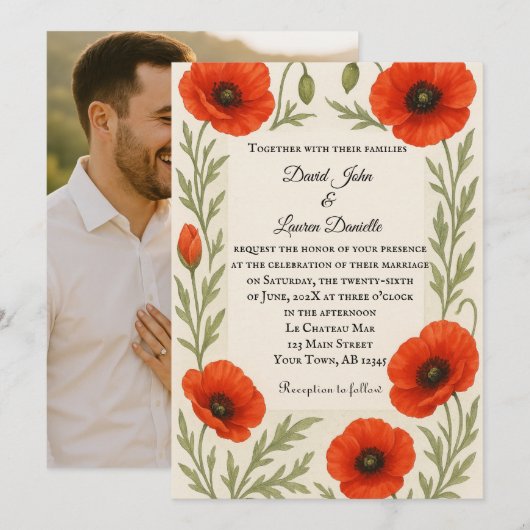 Poppy Reverie Photo Wedding Invitation Kaart (Voorkant / Achterkant)