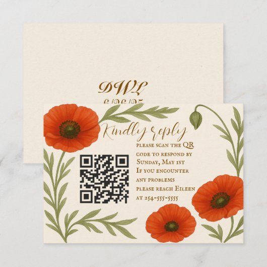 Poppy Reverie QR Code RSVP Card (Voorkant / Achterkant)