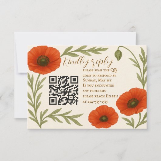 Poppy Reverie QR Code RSVP Card Kaartje (Voorkant)