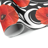 Poppy rood bloem zwart wit glam cadeaupapier (Rol Hoek)