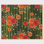 Poppy rood bloem zwart wit glam strepen groen cadeaupapier (Vlak)
