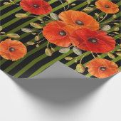 Poppy rood bloem zwart wit glam strepen groen cadeaupapier (Hoek)