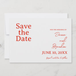 Poppy rood & off wit moderne bruiloft save the date