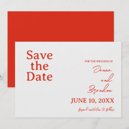 Poppy rood & off wit moderne bruiloft save the date