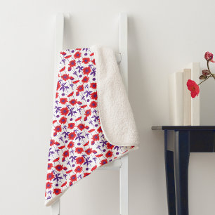Poppy rood, paarse en witte bloemen sherpa deken