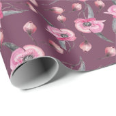 Poppy roze Paarse Waterverf Patroon Cadeaupapier (Rol Hoek)