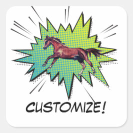 Poppy running comic paard vierkante sticker