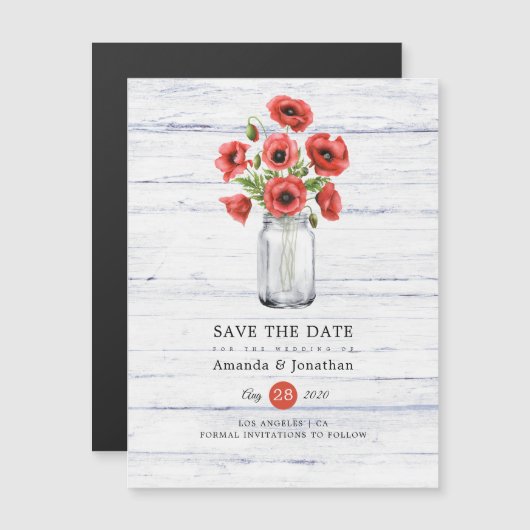 Poppy Rustic Mason Jar Wedding Save the Date (Voorkant / Achterkant)