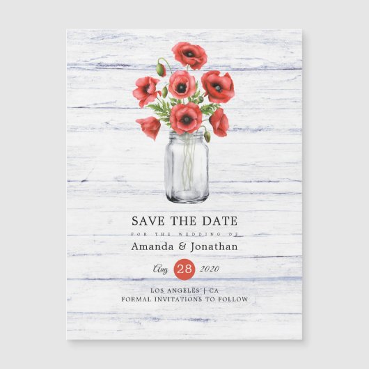 Poppy Rustic Mason Jar Wedding Save the Date (Voorkant)