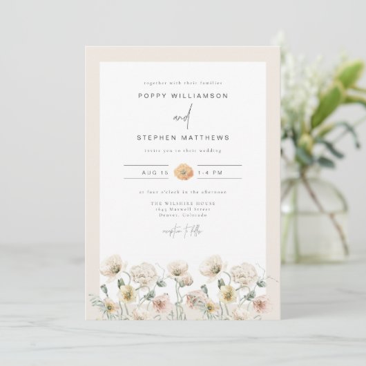 POPPY Rustic Waterverf Wildflower Foto bruiloft Kaart (Staand voorkant)