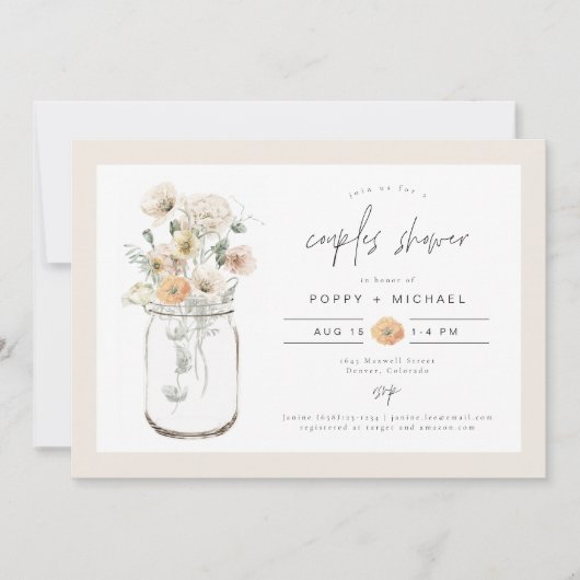 POPPY Rustic Wildflower Mason Jar Couples Shower Kaart (Voorkant)