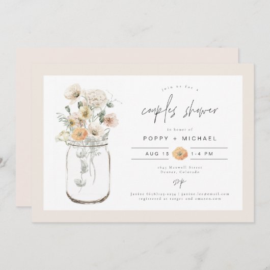 POPPY Rustic Wildflower Mason Jar Couples Shower Kaart (Voorkant / Achterkant)