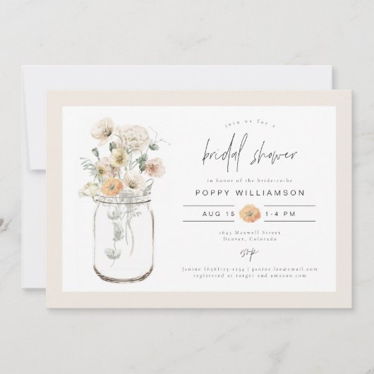 POPPY Rustic Wildflower Mason Jar Vrijgezellenfees Kaart (Voorkant)