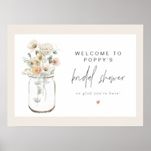POPPY Rustieke Wildflower Mason Jar Bridal Welkom Poster