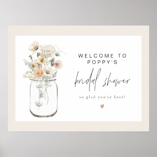 POPPY Rustieke Wildflower Mason Jar Bridal Welkom Poster (Voorkant)