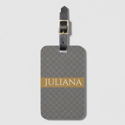 Poppy Seed Grey and Gold Quatrefoil, speciaal gepe Bagagelabel (Voorkant (verticaal))