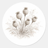 Poppy Seed Pods in Bloom Soft Monochrome Art on Ronde Sticker (Voorkant)